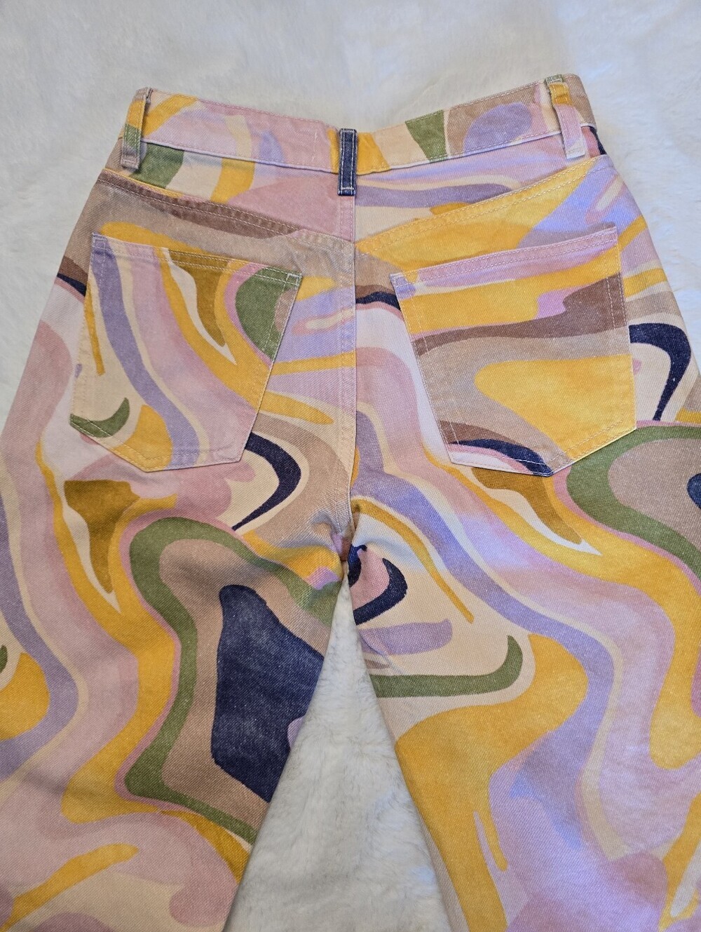 ZARA Women's Swirling Abstract Jeans Mid Rise Straight Leg Retro Boho - Picture 8 of 12